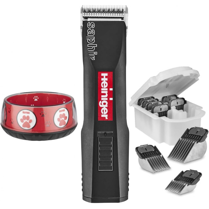 Набір для стрижки собак EHASO HEINIGER Profi Saphir: акумуляторна машинка, насадки, миска (чорний)