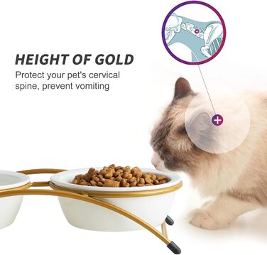 Набір мисок для котів ZONEYILA, 340 мл, керамічні миски для корму та води, підняті на металевій підставці, для котів та маленьких собак, проти блювоти, придатні для миття в посудомийній машині