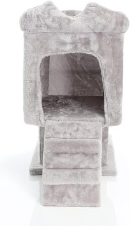 Дряпка для котів Fudajo 60 см з будиночком, платформами та ігровими елементами, покриття сизаль, сірий колір