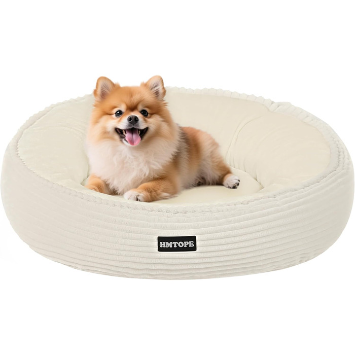 Кругле ліжко для собак та котів, м'яке, зручне, Ø 60 см, бежеве. Розмір: 60x60x18 см. Зручне, миється, знімний чохол, антиковзаюча основа.