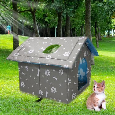 Будинок для котів Vinnypet на вулицю: зимостійкий, водонепроникний, з килимком, 40x38x35 см (L:45x43x40 см, сірий)