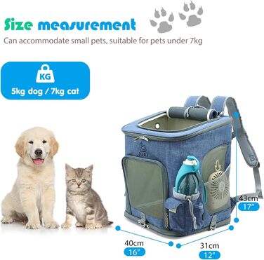 PETCUTE Рюкзак для собак і котів, складаний, з знімним килимком, дихаючий, з регульованими ременями, сумка для подорожей на відкритому повітрі (Темно-синій)