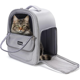 Рюкзак для кота/собаки до 7 кг, дихаючий, з сіткою та страхувальним ремінцем – водовідштовхувальне оксфордське полотно, складаний, для подорожей, ветеринара (сірий)