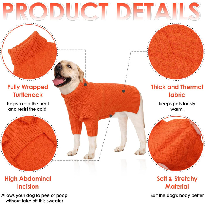 Пуловер для собак Дахшунд AOFITEE, теплий зимовий пуловер з коміром-гетром, для маленьких, середніх та великих собак, оранжевий, S