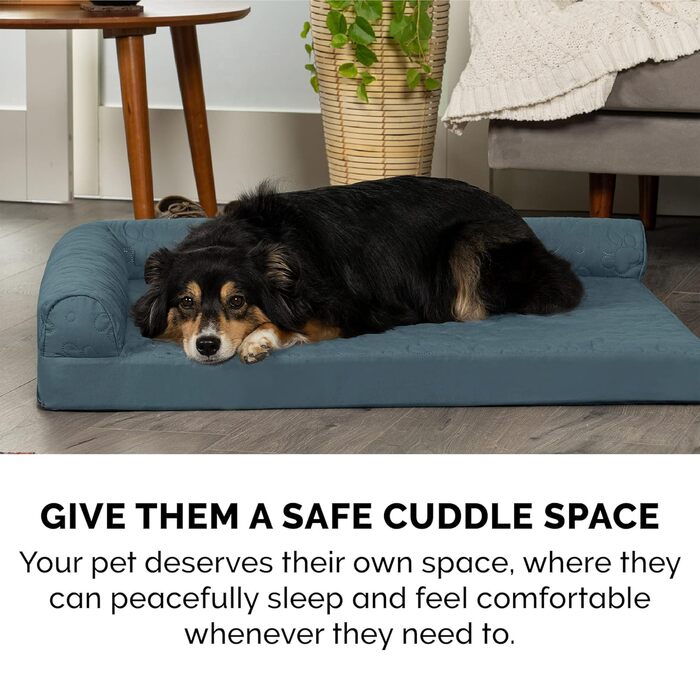 Охолоджуване ліжко для собак Furhaven з гелевим наповнювачем, великих порід, з знімними валиками для шиї та пральним покриттям, до 43 кг. Розмір L 102 x 81 x 20 см, колір Bluestone.