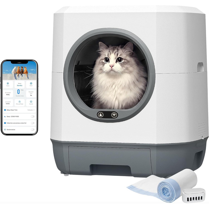 Самоочисний лоток для котів 90 л, великий туалет для кількох котів, білий