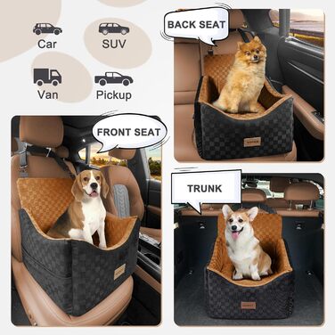 Підвищення для собак JOEJOY - комфортне автокрісло для маленьких та середніх собак до 15,9 кг, з memory foam, знімний, пральний чохол, переносна, безпечна подорож, колір коричневий