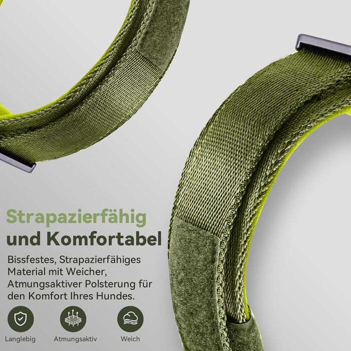 Тактичне собаче нашийник DE JIARUI з ручкою, водонепроникний Airtag нашийник для собак, товстий регульований нашийник для собак з м'якою підкладкою, металева застібка для собак середніх та великих порід (зелений, M(15'-19')) Зелений L(18'-23')