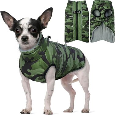 Водонепроникний теплий зимовий одяг для собак, куртка для собак з отвором для шлейки, для малих, середніх та великих собак, вітрозахисний, з світловідбиваючими смугами, застібка-блискавка, армійський камуфляж (S)