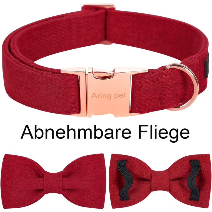 Нашийник для собак Aring PET на Різдво, червоний бавовняний нашийник з бантиком, милий нашийник з метеликом, подарунок для собак з металевою застібкою, для маленьких, середніх та великих собак, L, червоний