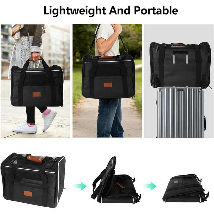 Транспортна сумка для кота, переноска для кота, складана переноска для кота в літаку, переноска для тварин з мискою та флісовим килимком, переноска для котів та маленьких собак до 10 кг (Чорна)