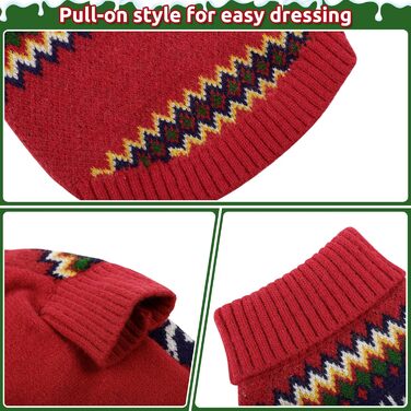 Теплий святковий пуловер для собак на Новий Рік: теплий, м'який, для малих та середніх порід, ідеальний для котів та собак, червоний, розмір M (44см)