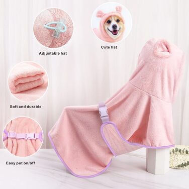 Рушник для собак Mosucoirl: швидковисихаючий, з капюшоном, з мікрофібри, рожевий