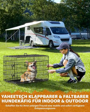 Клітка для собак Yaheetech 90x56x63 см, складна, з перегородкою та двома дверима, для дому і транспортування, з висувним піддоном, металевий вольєр для собак і цуценят, чорний, розмір L