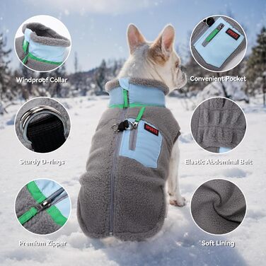 Зимова куртка для собак FeiaX Ware з флісу, тепла жилетка для собак з кільцем D, одяг для собак, варіація для маленьких та середніх собак (Сірий, L)