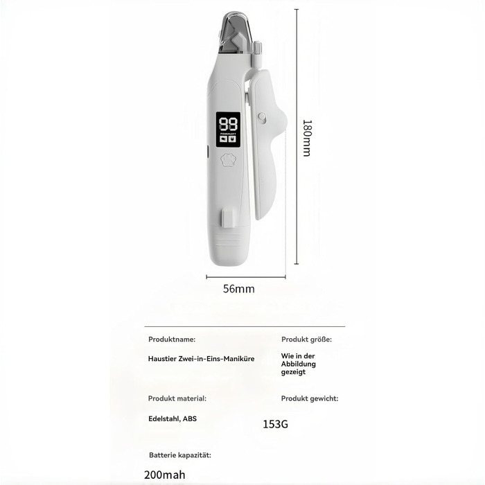 Професійна кусачка для собак 2-в-1 з LED-дисплеєм, тихий мотор, для собак великих, середніх та малих порід