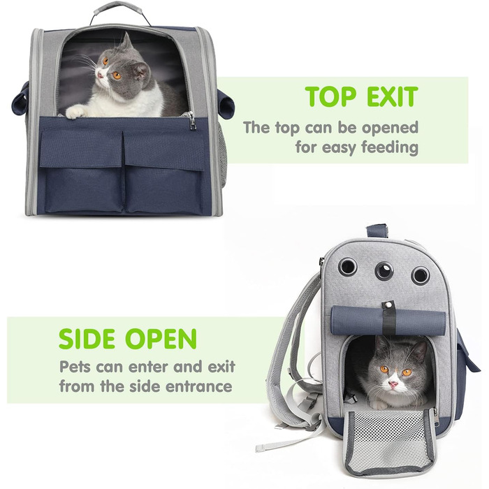 Рюкзак для тварин PETCUTE: переноска для собак та котів, з виймальною підстилкою та ременем безпеки, зелений (блакитний)