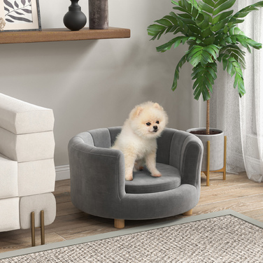 PawHut Dog Sofa Мийний диван для домашніх тварин зі спинкою та дерев'яними ніжками для маленьких собак до 45 кг у сірому кольорі