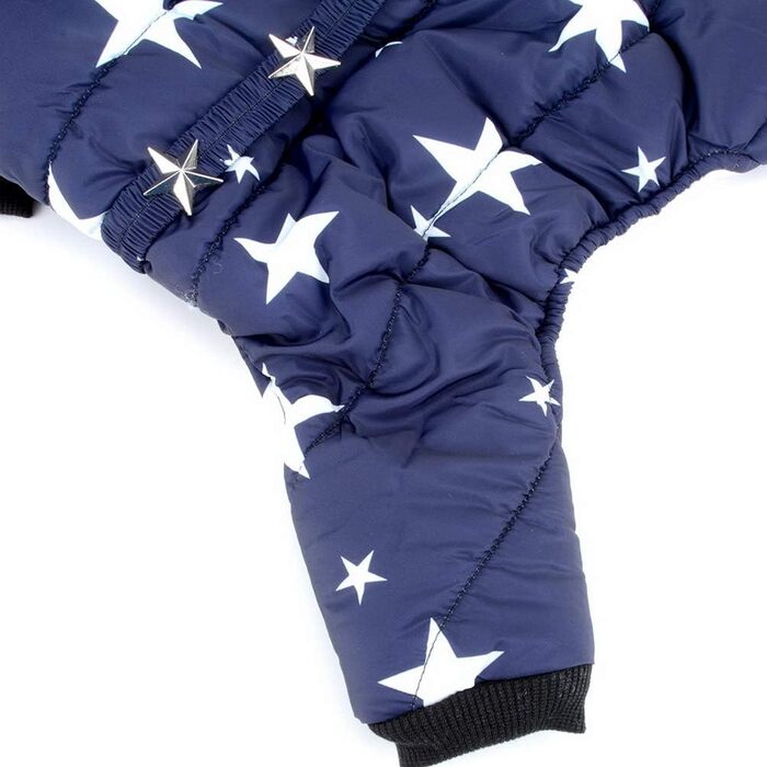 Зуена зимовий теплий костюм для собак з капюшоном, флісовою підкладкою та зірковим поясом. Водонепроникний костюм для собак, теплий одяг для собак, капюшони, комбінезони для котів, цуценят, чихуахуа. Колір: синій, розмір L (спина: 30см; груди: 42см)