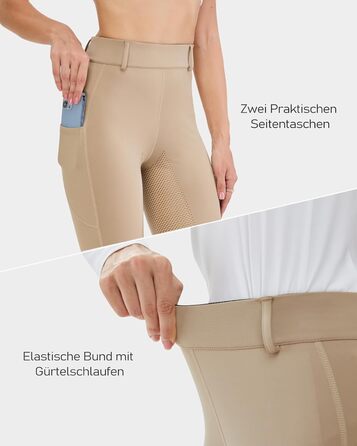 Легінси для верхової їзди жіночі HMILE з силіконовим вставками, висока талія, еластичні, з кишенею для телефону та петлями для ременя (Хакі, S)