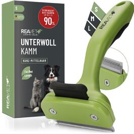 Гребінець для видалення підшерстя ReaVET для собак та котів з коротким хутром | Середні породи | З кнопкою самоочищення | Ідеально для сезонного линяння