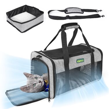 Транспортувальна сумка для тварин, схвалена TSA, сіра, 43.2 x 27.9 x 24.1 см, для котів та собак до 5.4 кг, з туалетом для котів