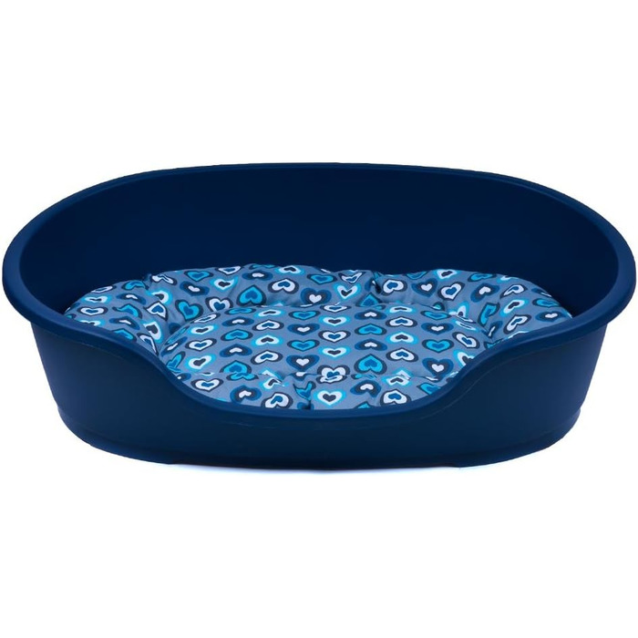 Корзина для собак Adena, 71 x 48 см, блакитна + подушка з сердечками, м'ятна, 71 x 48 x 22 см