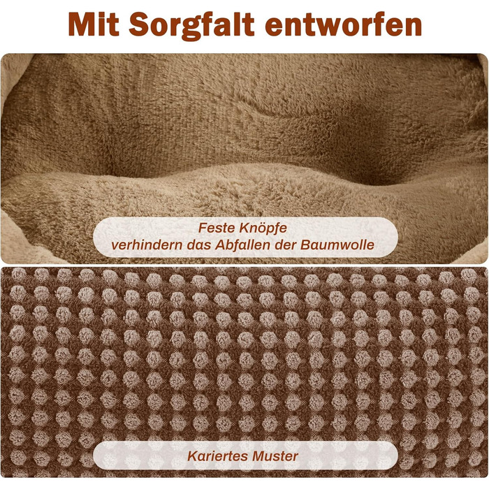 FURTIME Лежанка для собак середнього розміру, кошик для собак, миється, пухнаста, з неслизьким покриттям, заспокоююча лежанка для собак та котів середнього та малого розміру, 63x53x20 см, коричнева