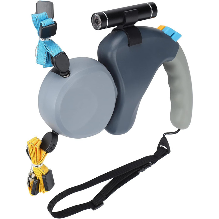 Подвійна собача повідка, висувна повідка з LED-підсвічуванням для двох собак, з фіксатором, регульована, 9,8 футів, 360° без перекручування (сіра)