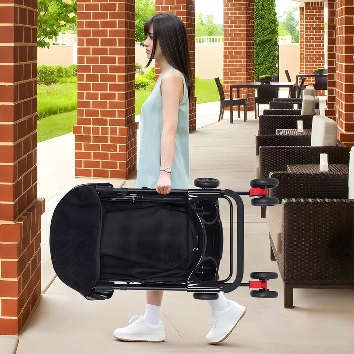 Дитяча коляска для собак: складана модель для маленьких та середніх порід, з тримачем для напоїв (чорна)