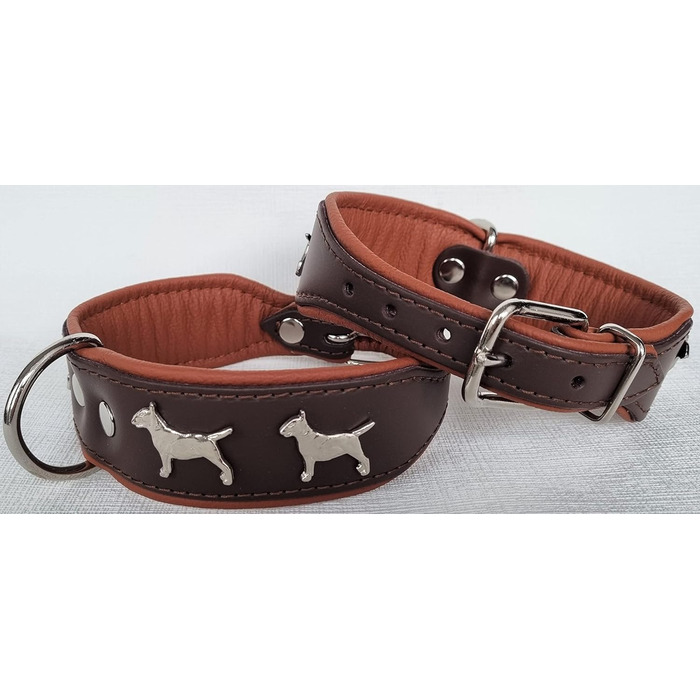 Нашийник для собак Bullterrier, шкіряний, коричневий/коньяк, розмір 33-41 см, ширина 45 мм