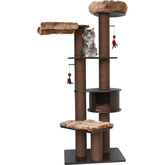 Драбина для котів Flamingo Raisa 3 – коричнево-сіра, 198 см | XXL комплекція для котів!