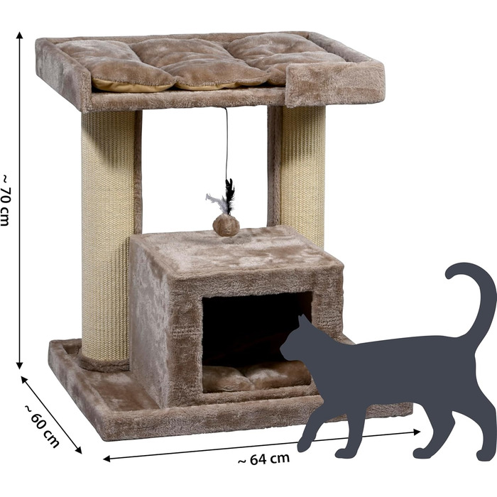 Котячий будиночок з дерева Dobar® Softy Premium - когтеточка, будиночок, лежанка, 35x60x100 см