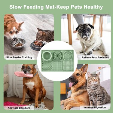 Килимок для собак та котів з силікону Slow Feeder з присосками, для зняття тривоги, для наповнення йогуртом/арахісовою пастою, легко миється, зелений, 30x20 см