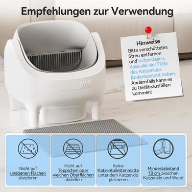 Автоматичний лоток для котів з самоочищенням, керуванням через додаток, великий розмір XXL, для великих котів (до 15 кг) та кількох котів, самоочищення на 15 днів