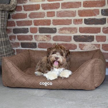CopcoPet Hugo: ортопедичне ліжко для собак великих порід, велюрова обробка, коричневе, 100 x 80 см. Знімний чохол, неслизьке, легко миється. Для середніх та великих собак, захист суглобів, стабільна форма.