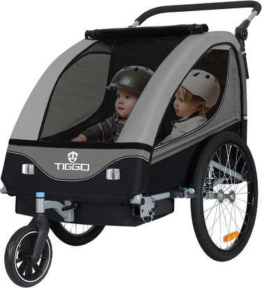 Дитячий причіп Tiggo S2 2-в-1 з підвіскою та поворотним з'єднанням 360° (Сірий)