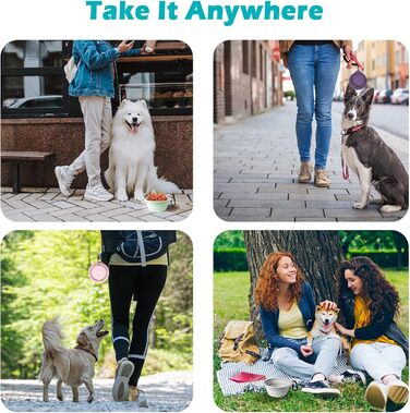 Складані годівниці для собак PetBonus, 2 шт. Силіконові миски для води для собак у подорожах, портативні, не проливаються, з карабіном для собак та котів, для води та корму (600 мл, Армійний зелений, Синій)