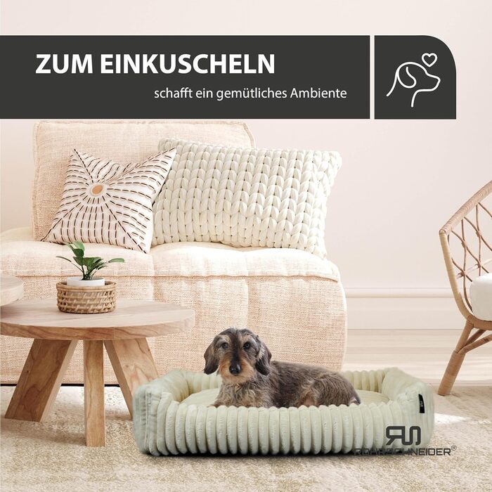 М'яке ліжко для собак та котів Rohrschneider Kuschelsofa Deluxe | З антиковзною основою | З корзиною для маленьких та середніх тварин | Бежеве, 50x70x15 см