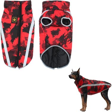 Водонепроникний собачий плащ: тепла зимова куртка, жилетка для собачого спорту, одяг для домашніх тварин з отвором для шлейки, світловідбиваючими смугами, середній та великий розмір, вітронепроникний костюм для собак, одяг для собак (4XL, червоний)