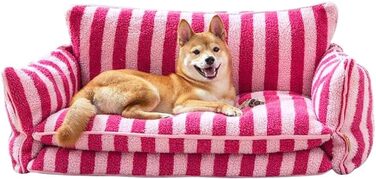 Крісло-лежанка для собак, м'яке, миється, рожево-смугасте, 80x50x33 см