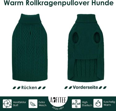 Теплий зимовий пуловер для собак AOFITEE з коміром-стійкою, для такс та маленьких порід, зелений (S)