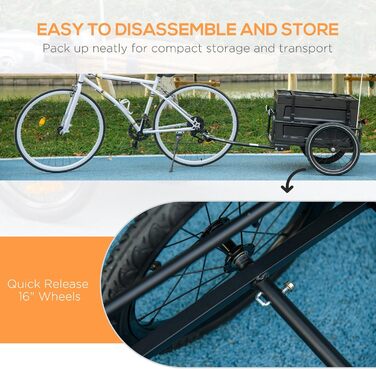 Причіп для велосипеда HOMCOM 65 л, чорний, вантажопідйомність 40 кг