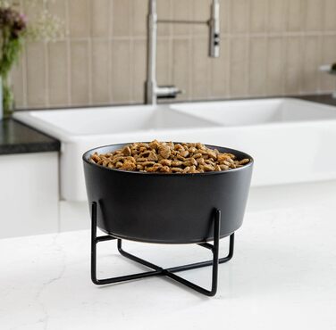 Підставка для годівлі собак Waggo з мискою, керамічна, піднята, маленька, матова біла