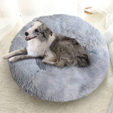 М'яке ліжко-подушка у вигляді пончика для собак та котів, з антиковзким дном, XXL 80см, сірий колір