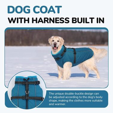 Теплий зимовий одяг для собак Lelepet: куртка з інтегрованим шлейкою, вітронепроникна, з флісовою підкладкою, світловідбиваюча, синій, розмір M