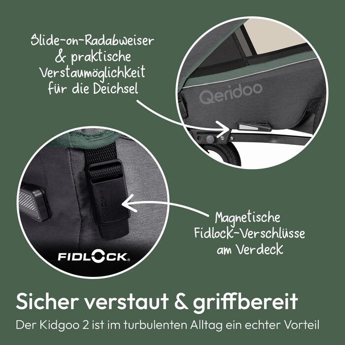Qeridoo Kidgoo 2: Причіп для велосипеда на 2 дітей з підвіскою та ARS, коляска-візок, дитячий велопричіп, вантажний відсік 45L, Ivy Green