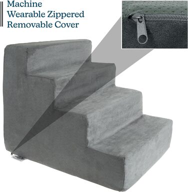 Сходинки для собак Petmaker: 4 сходинки для високих ліжок та диванів, з неслизьким дном, щільним шаром піни та знімним чохлом, для котів та собак (Сірий)