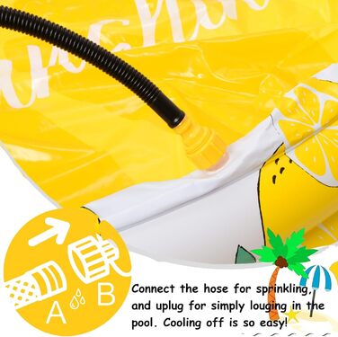 Дитячий надувний басейн Float Joy з розпилювачем, 150x45 см, для дітей, немовлят і домашніх тварин, лимон, для балкона та вулиці