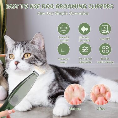 Професійний триммер для собак з пилососом та LED-підсвічуванням, для догляду за лапами, вухами, обличчям (зелений)